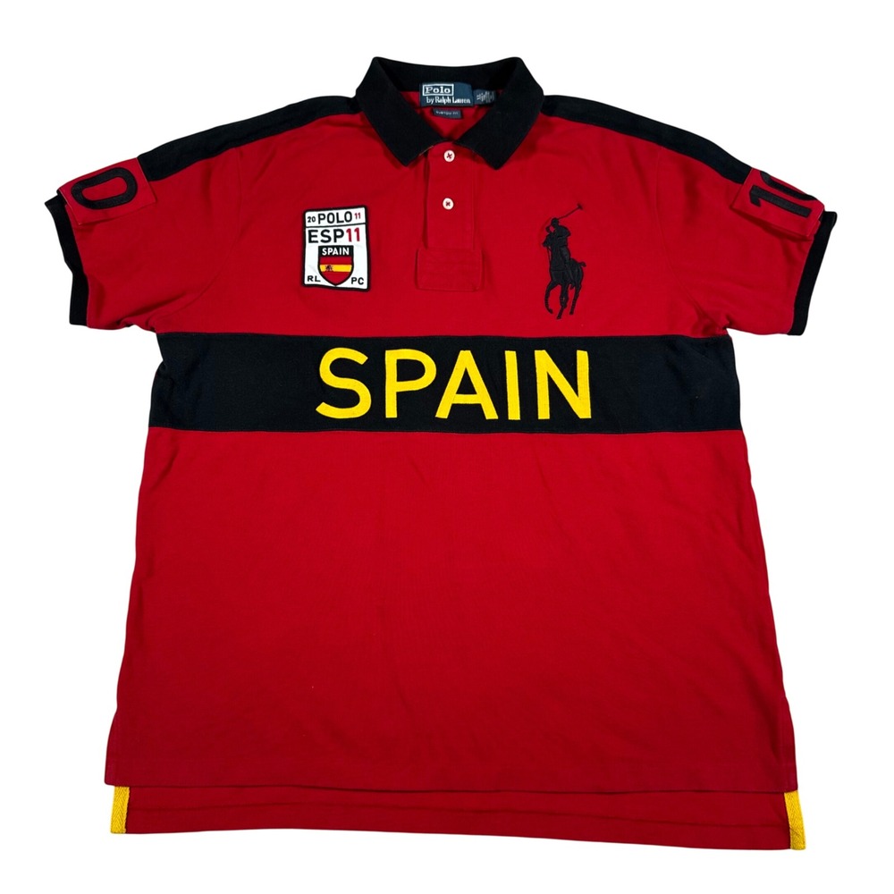 Polo Ralph Lauren Spain Polo Shirt Mens XL Red Black Custom Fit Big Pony ESP10